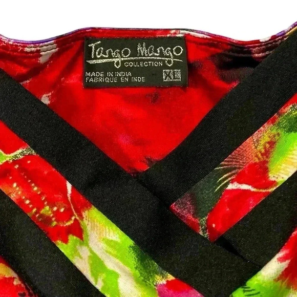 Tango Mango,  Floral Print Cross-Neck Flared Dress, Xl, Black & Red 🌸 - Picture 3 of 6